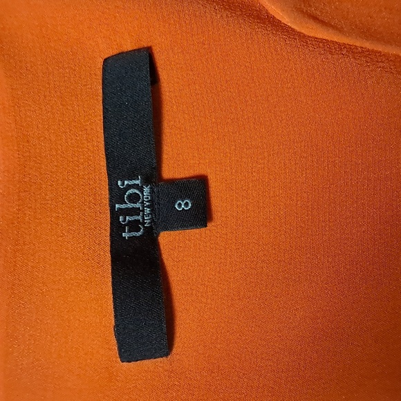 Tibi Orange V Neck Long Sleeve Pleated Asymmetrical Hem 100% Silk Top Size 8 - Picture 6 of 8